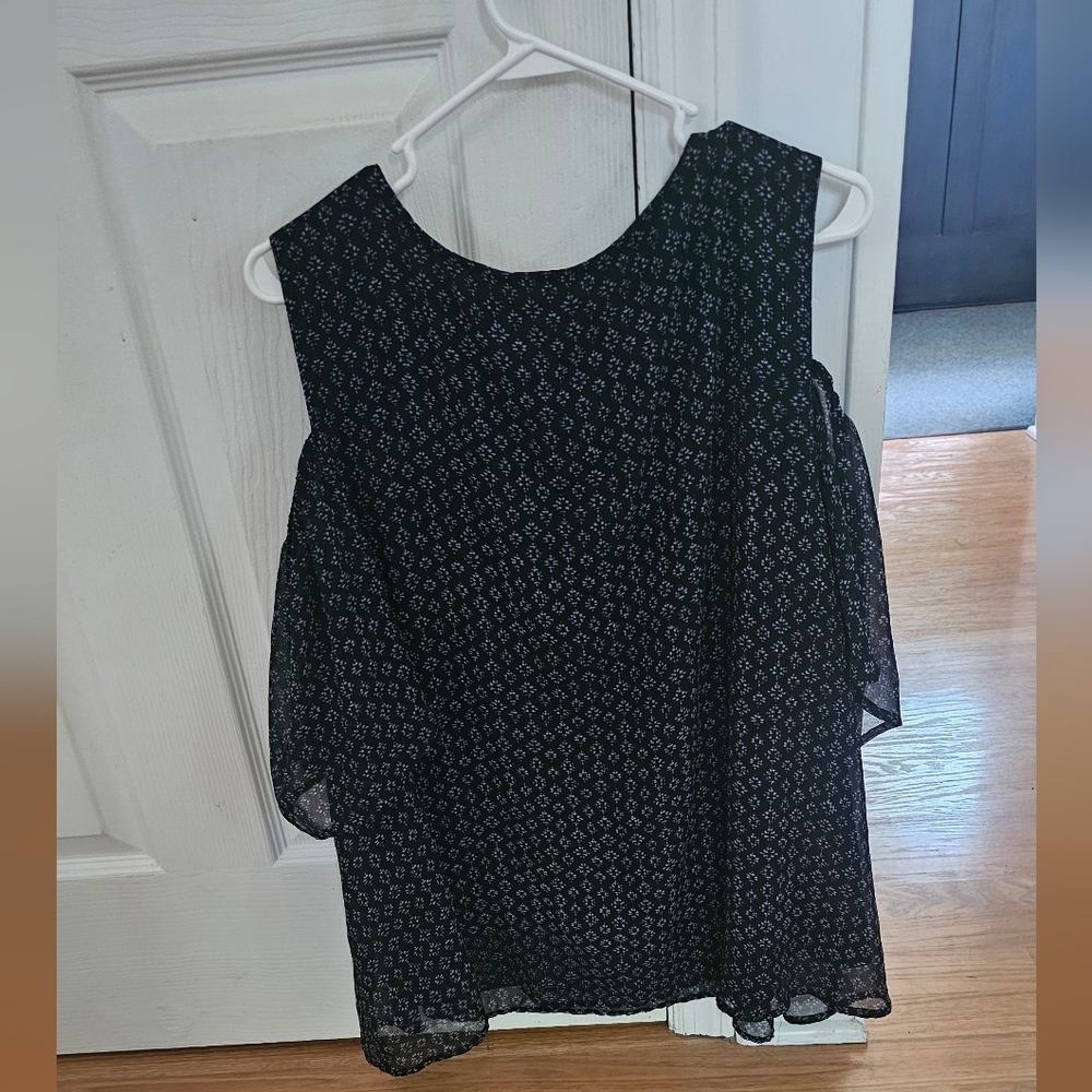 LANE BRYANT Elegant Navy Blue Patterned Women's Cold Shoulder Top
